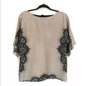 Corey Lynn Calter Silk Lace Print Blouse Tie Back